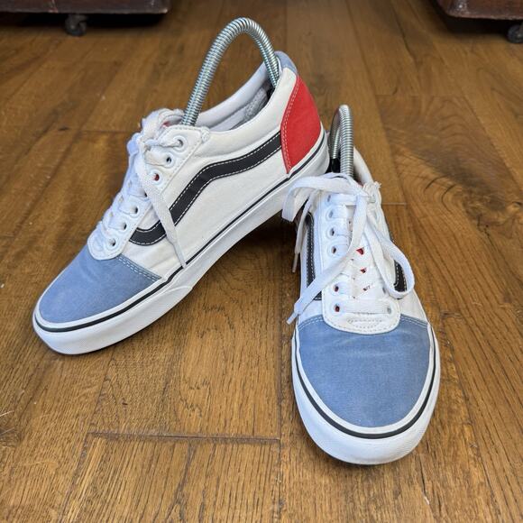 VANS Ward Shoes Men's 6.5 Womens 8 White Blue Red Old Skool Skate Sneakers - Picture 2 of 6